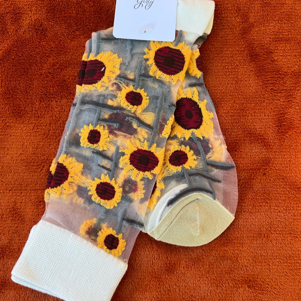 Sunflower decorated  light nylon socks  new